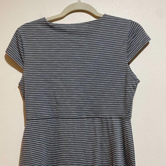 Toad&Co Size Small S Rosemarie Dress Gray White Stripe Short Sleeve - Picture 7 of 10